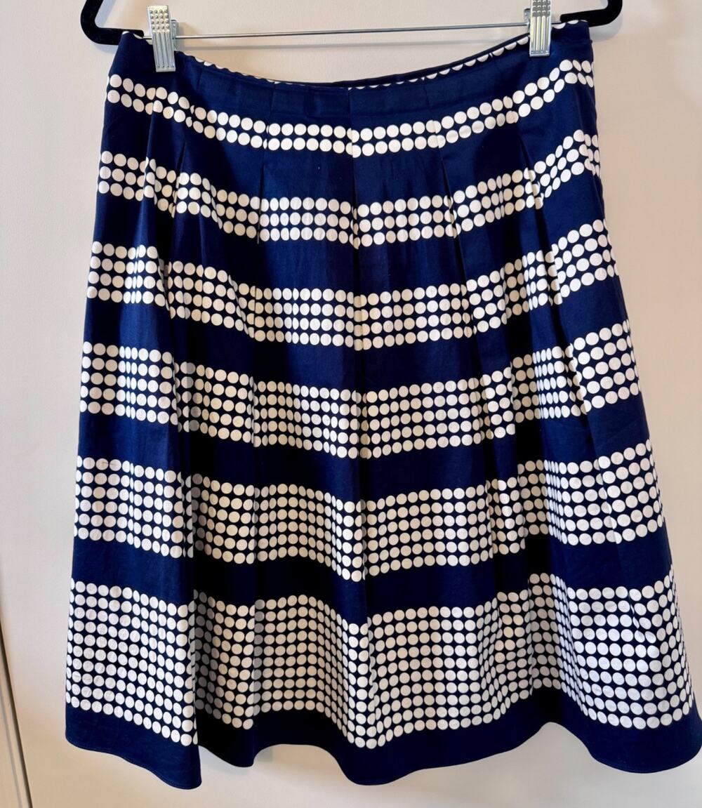 Talbots Petites 10P Navy White Polka Dot A-Line Pleated Lined Skirt